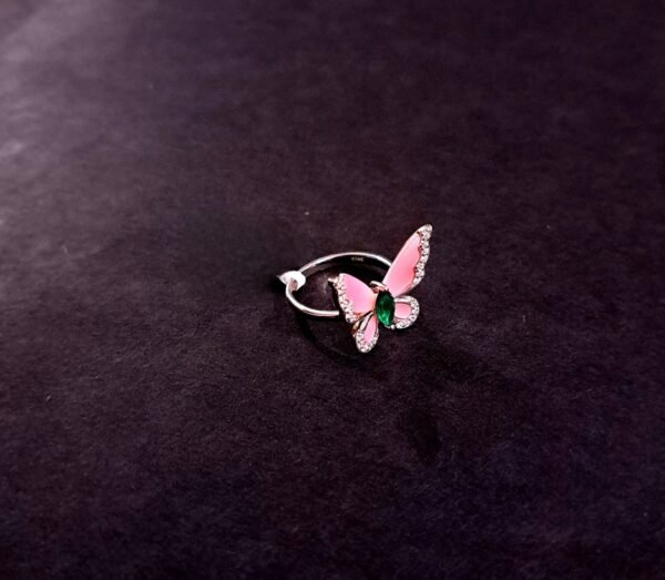 925 Sterling Silver Pink Butterfly Ring - Image 3