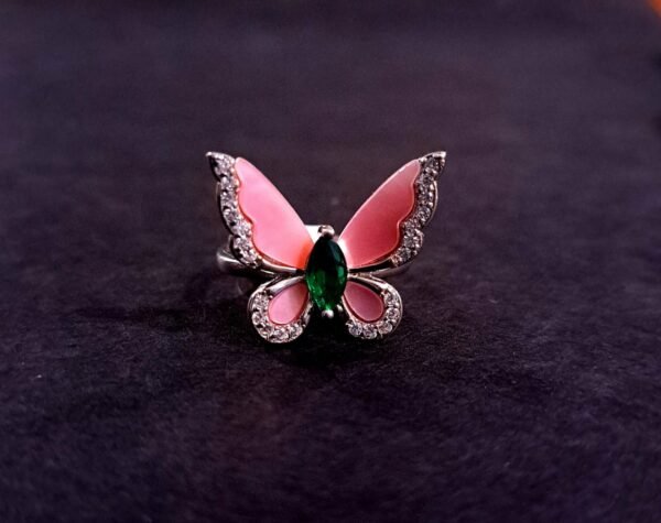 925 Sterling Silver Pink Butterfly Ring