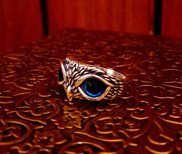 925 Sterling Silver Blue-Eyed Owl Ring - Image 2