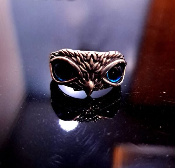 925 Sterling Silver Blue-Eyed Owl Ring - Image 4