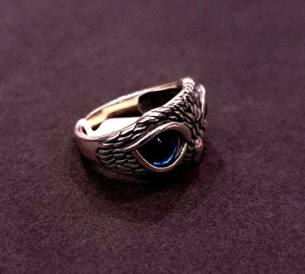925 Sterling Silver Blue-Eyed Owl Ring - Image 3