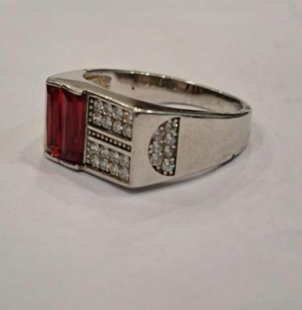 925 Sterling Silver Ring with Long Red Stones - Image 2