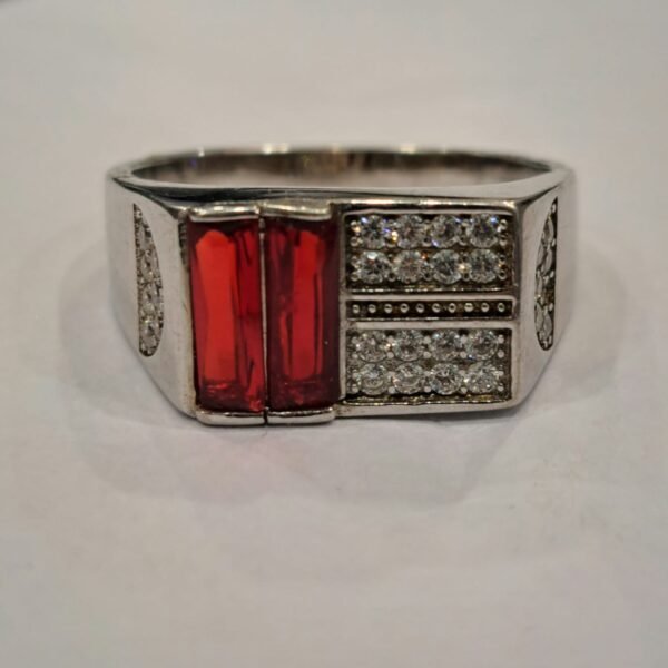 925 Sterling Silver Ring with Long Red Stones