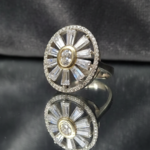 925 Sterling Silver Round Baguette Cut Stone PANASH  Ring