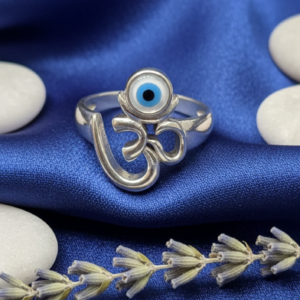 925 Sterling Silver Om with a evil eye ring
