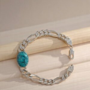 925 Sterling Silver Curb Chain Bracelet With a Round Turquoise