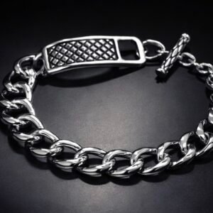 925 Sterling Silver Curb Chain Bracelet With a T-bar Clasp